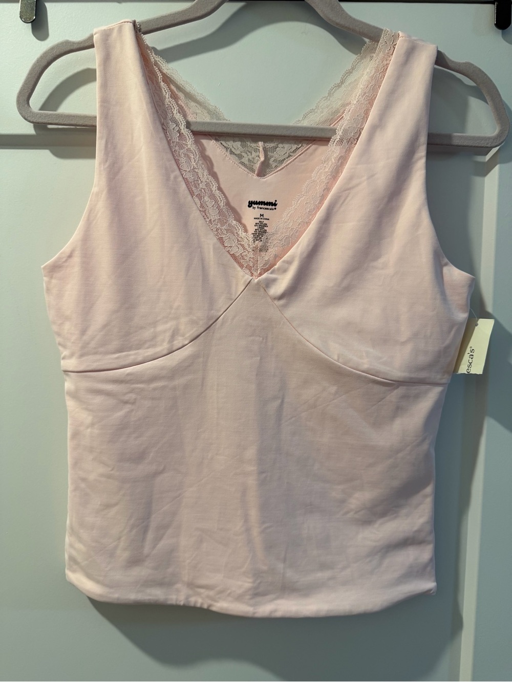 Francesca's Yummi Light Pink Lace Trim V-Neck Cami
